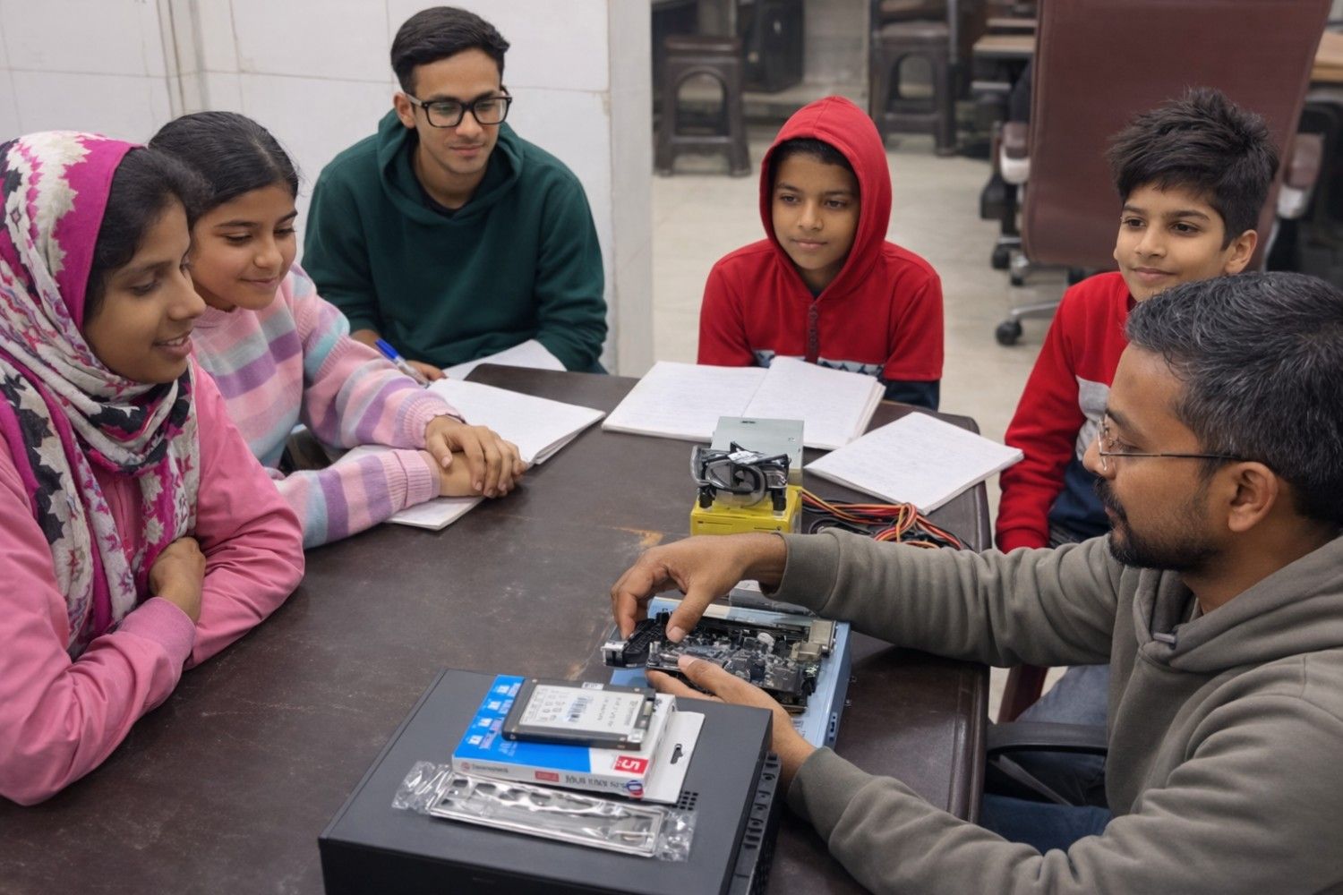 Students collaborating and learning at SGK Academy Computer Institute Delhi